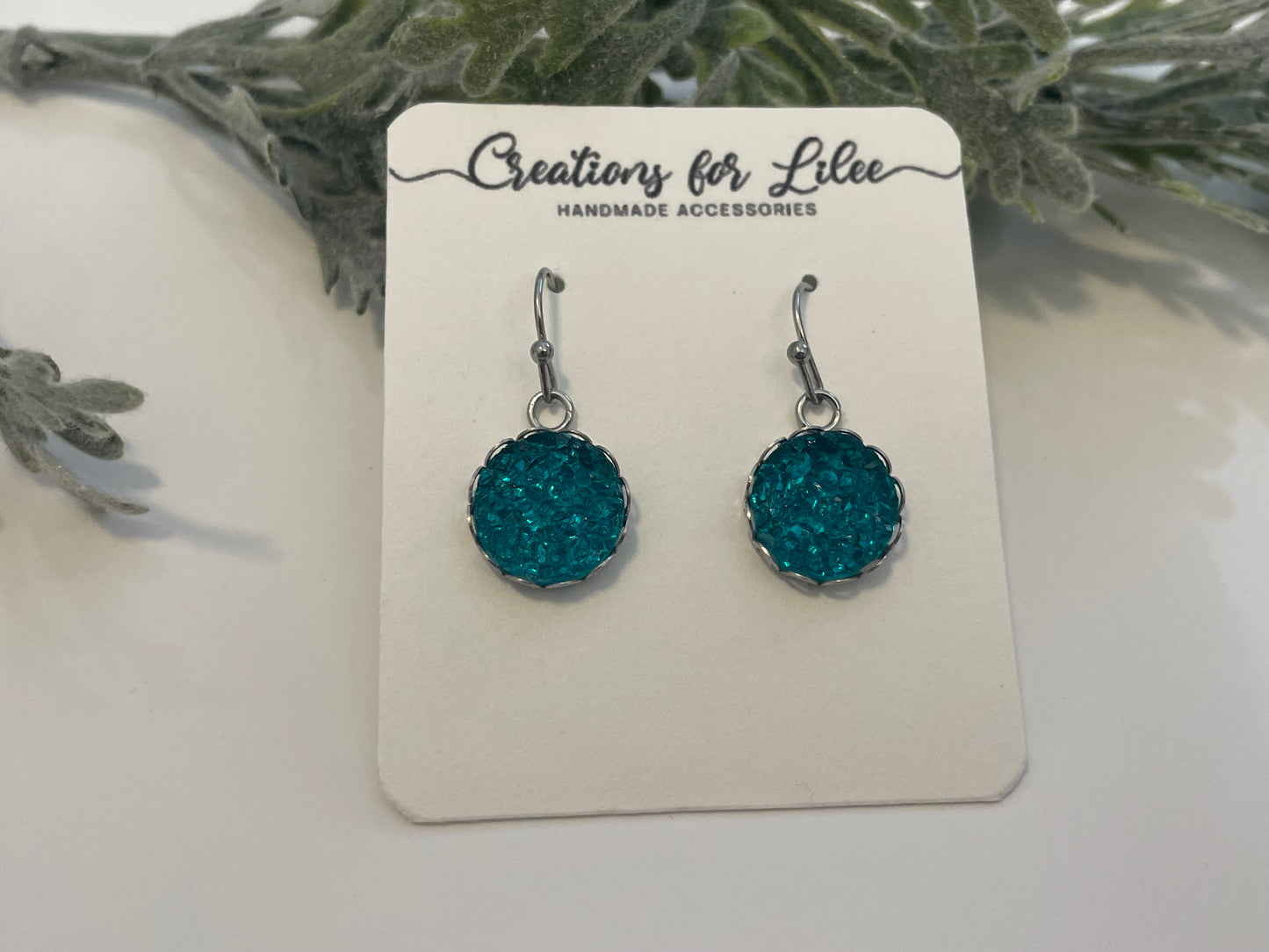 Druzy Dangle Earrings w/ Edge Detailing - Misc Colors