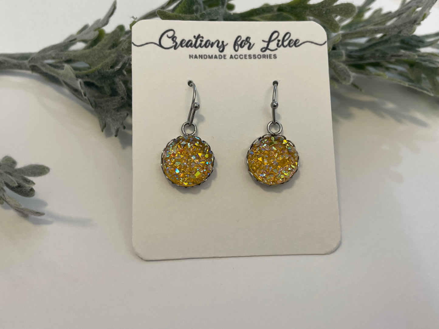 Druzy Dangle Earrings w/ Edge Detailing - Misc Colors