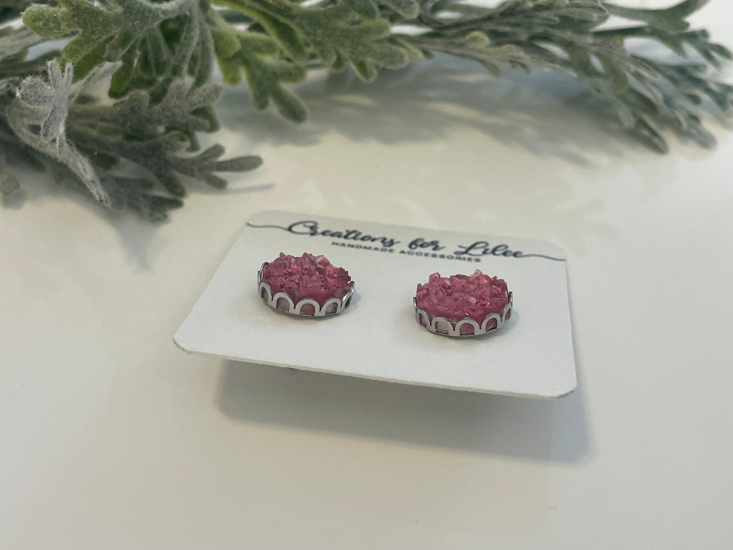 Druzy Stud Earrings w/ Edge Detailing - Misc Colors