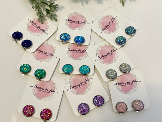 Druzy Clip On Earrings - Stainless