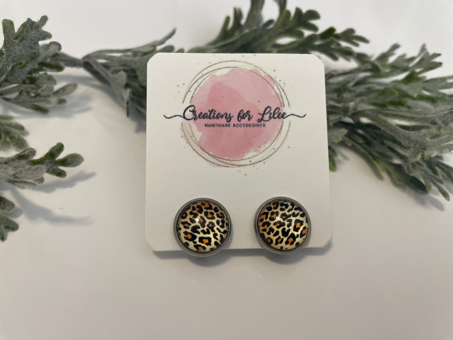 Glass Cabochon Clip On Earrings - Leopard