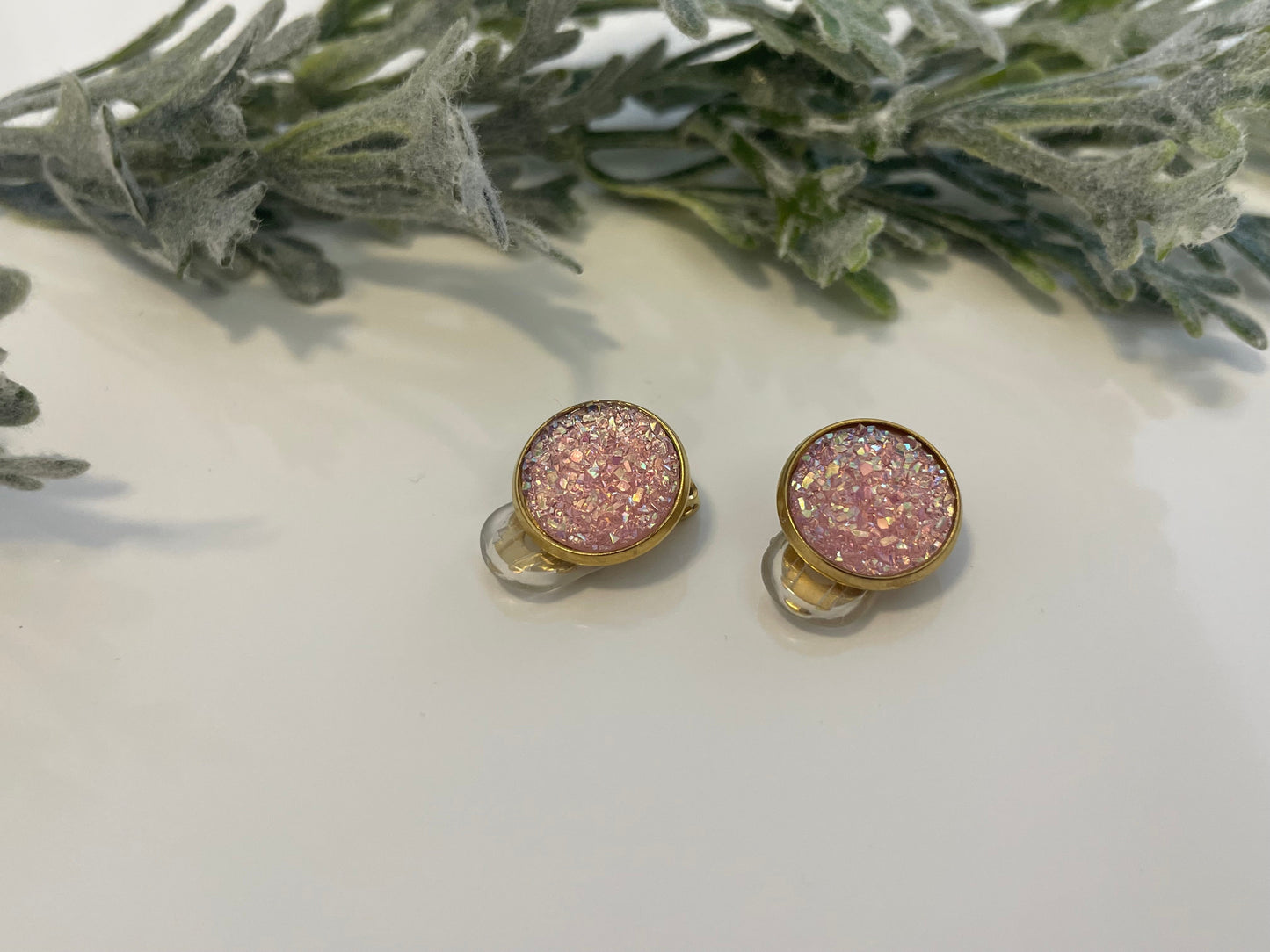 Druzy Clip On Earrings - Gold