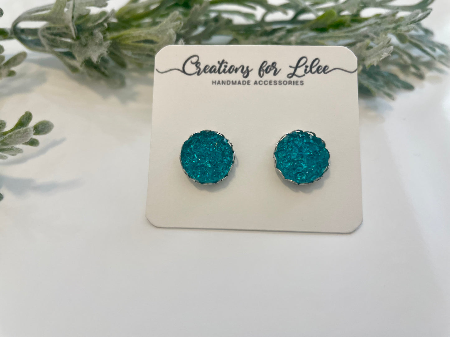 Druzy Stud Earrings w/ Edge Detailing - Misc Colors