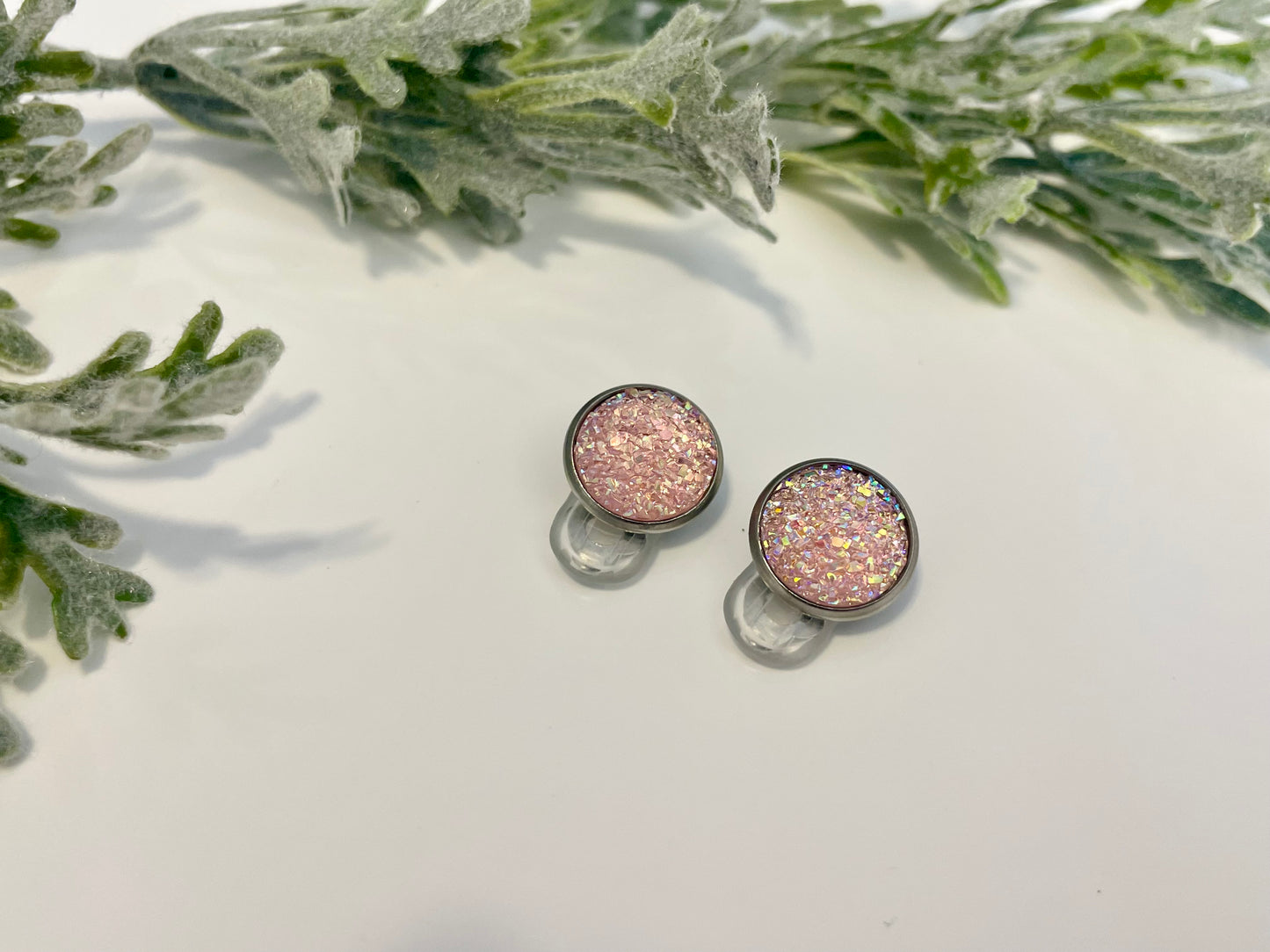 Druzy Clip On Earrings - Stainless