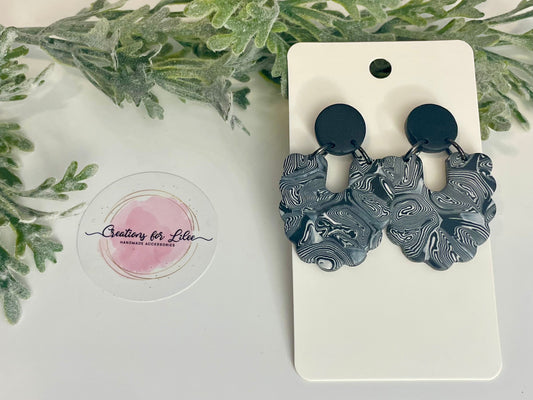 Clay Earrings - Black & White Swirl Earrings