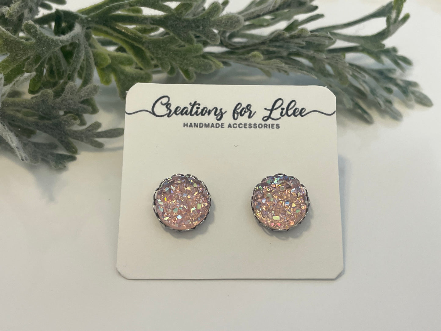 Druzy Stud Earrings w/ Edge Detailing - Misc Colors