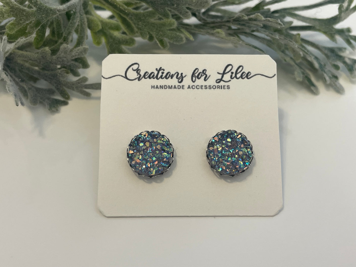 Druzy Stud Earrings w/ Edge Detailing - Misc Colors