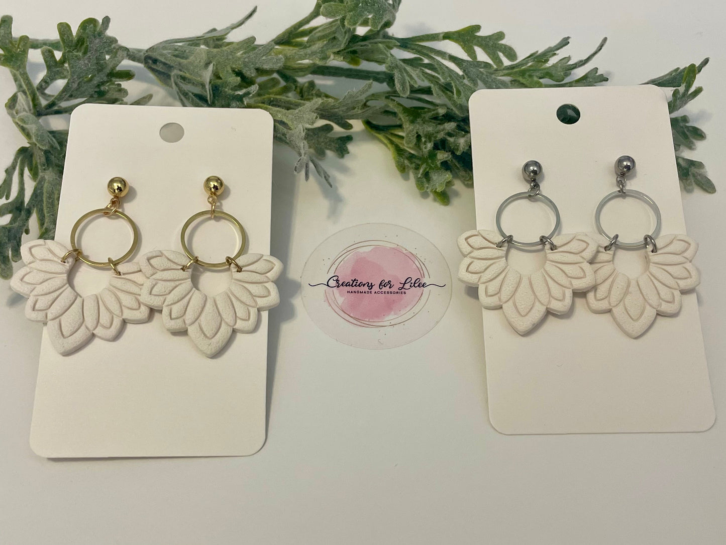 Clay Earrings - White Floral Arch Earrings