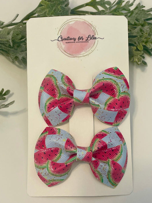 Pigtail Bows - Watermelons