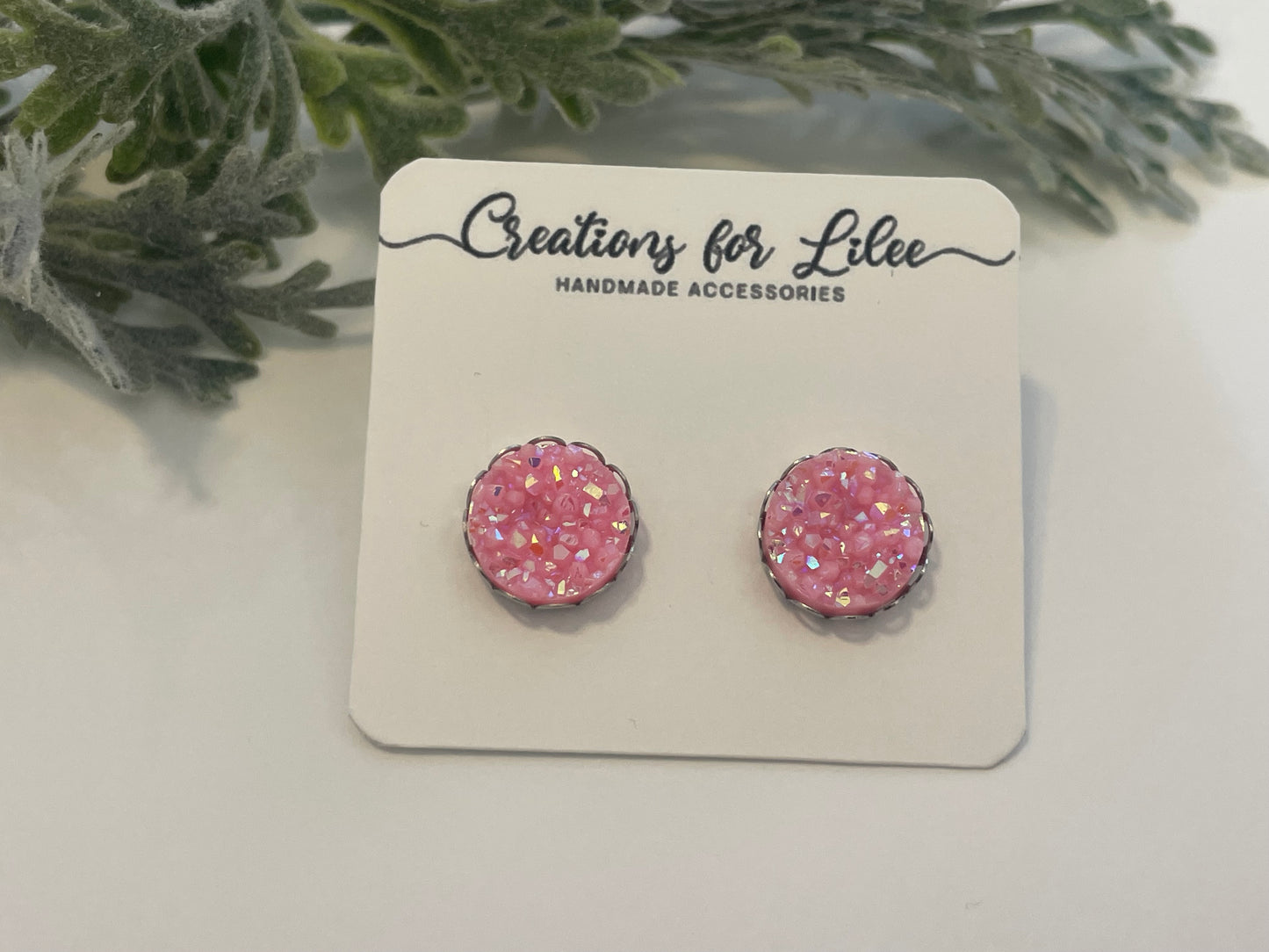 Druzy Stud Earrings w/ Edge Detailing - Misc Colors