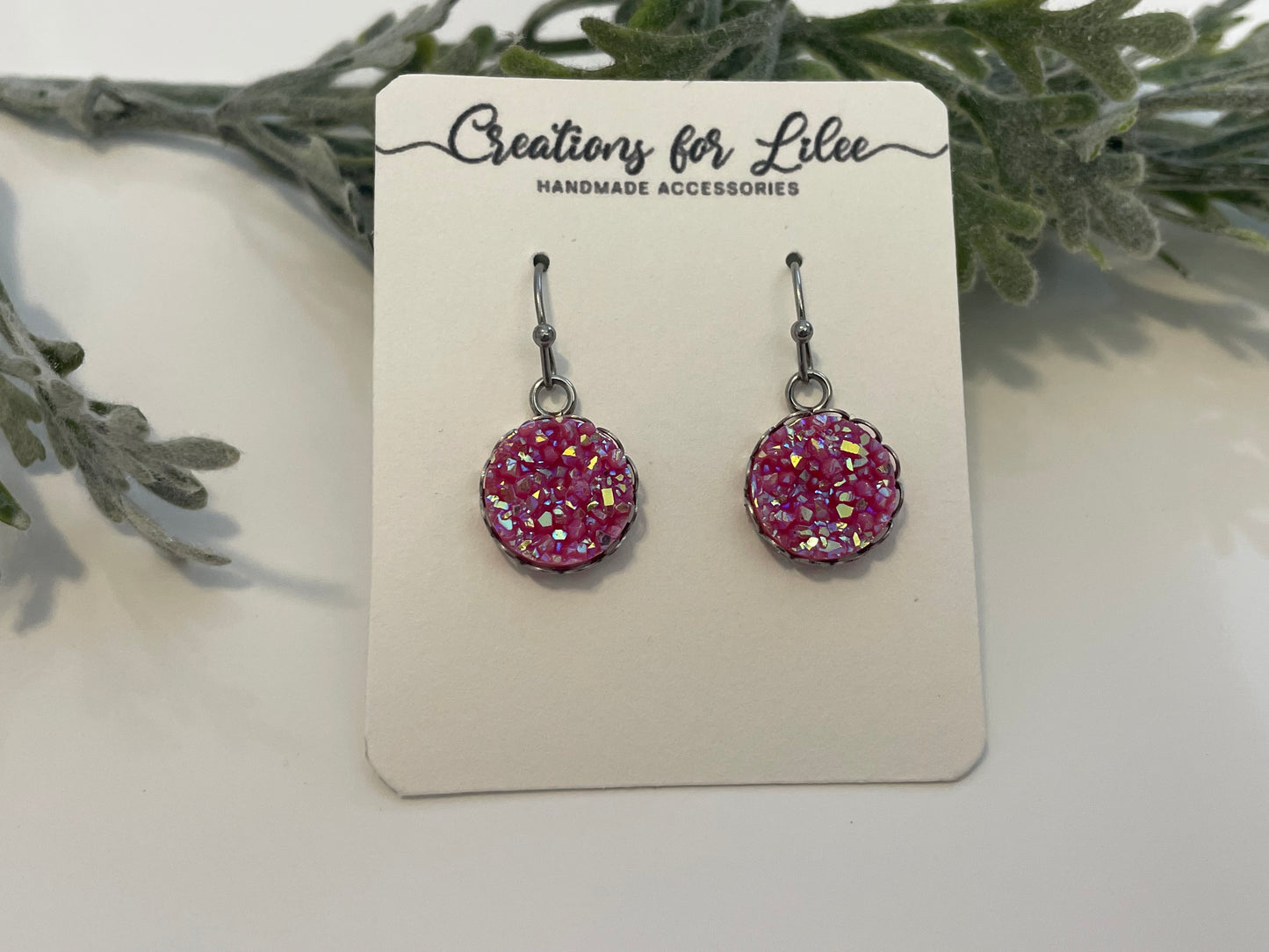 Druzy Dangle Earrings w/ Edge Detailing - Misc Colors