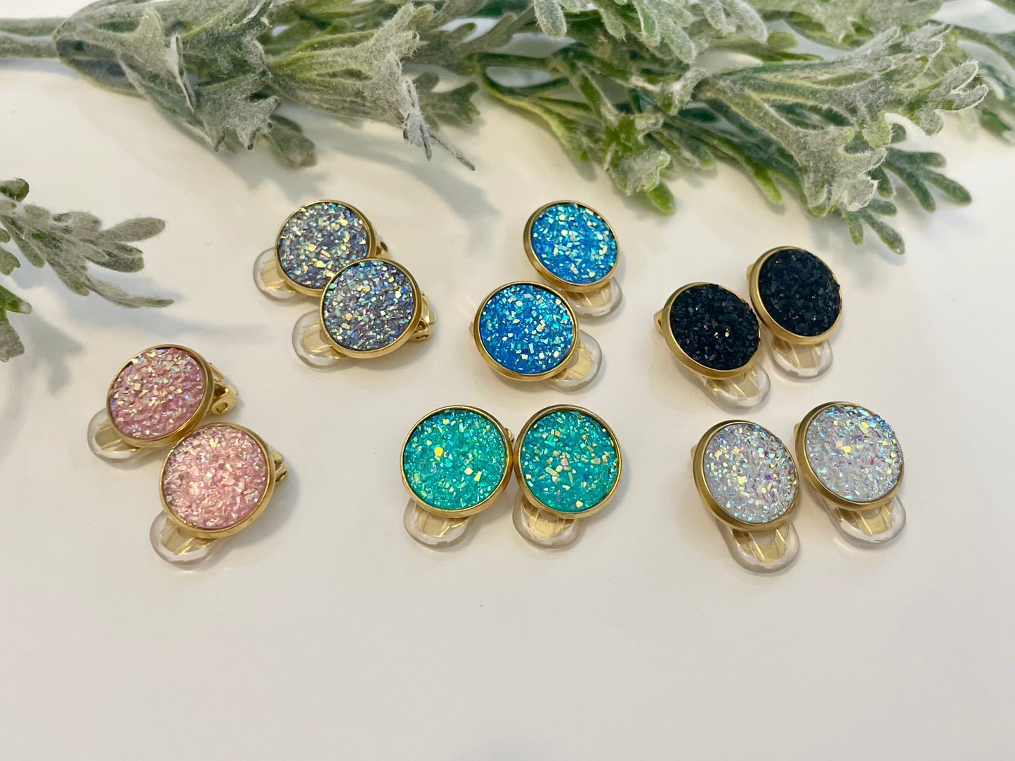 Druzy Clip On Earrings - Gold