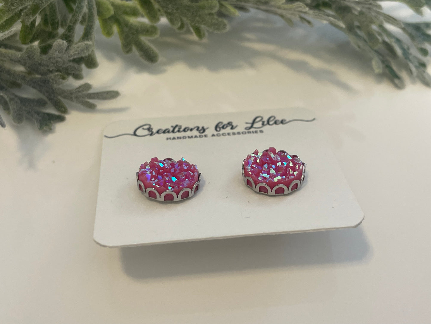 Druzy Stud Earrings w/ Edge Detailing - Misc Colors