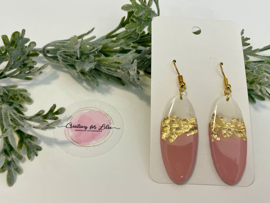 Clay Earrings - Pink & Gold Leaf Earrings