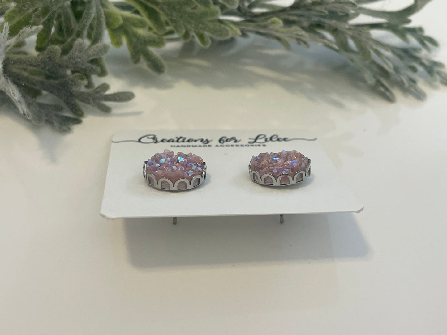 Druzy Stud Earrings w/ Edge Detailing - Misc Colors