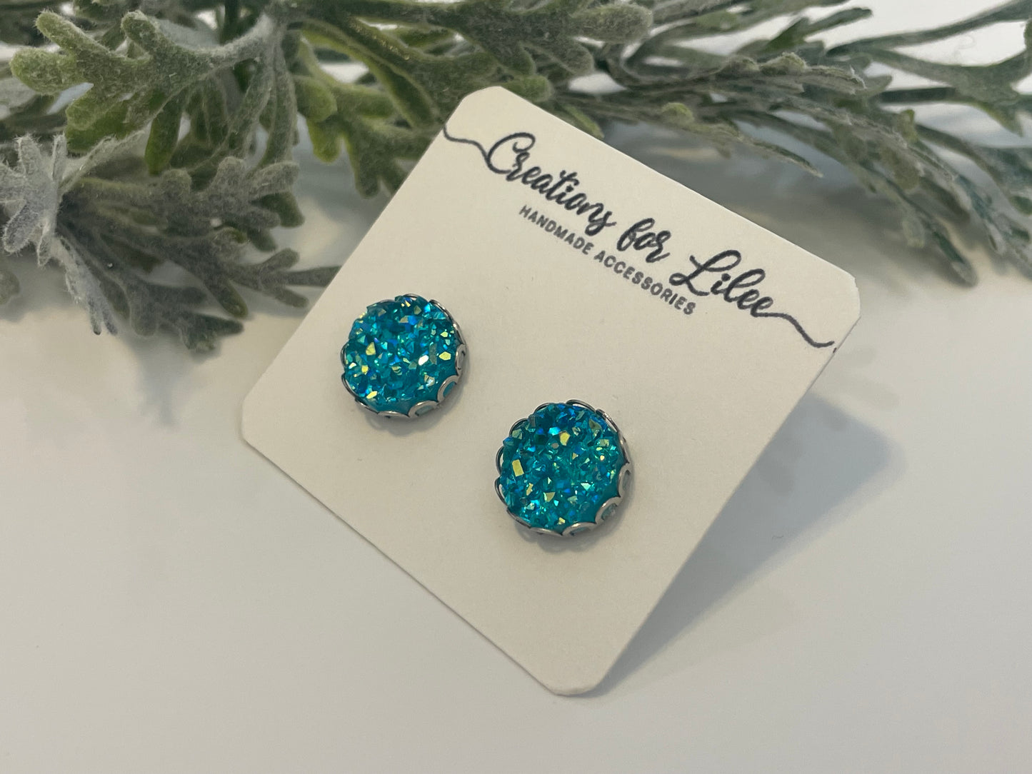 Druzy Stud Earrings w/ Edge Detailing - Misc Colors