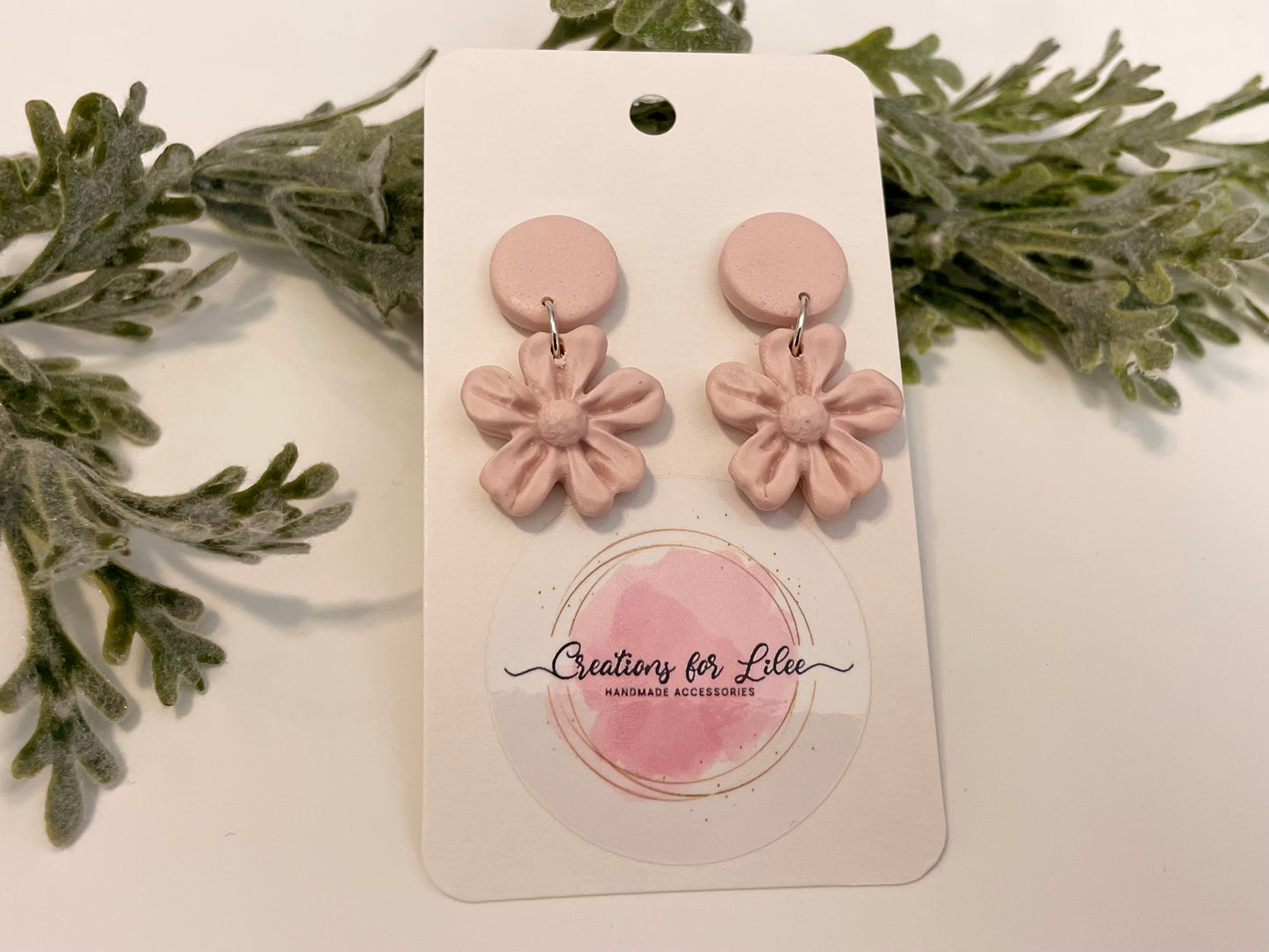 Clay Earrings - Light Pink Flower Earrings