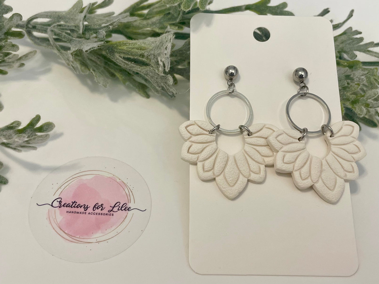 Clay Earrings - White Floral Arch Earrings