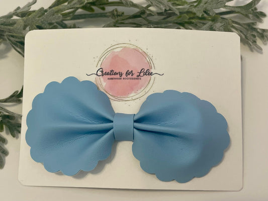 Rounded Bowtie Hair Bow with Scalloped Edges - Blue