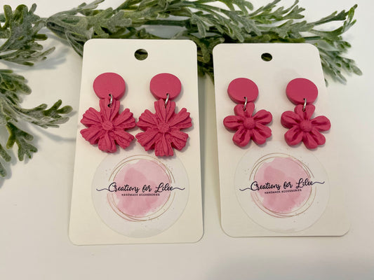 Clay Earrings - Pink Flower Earrings