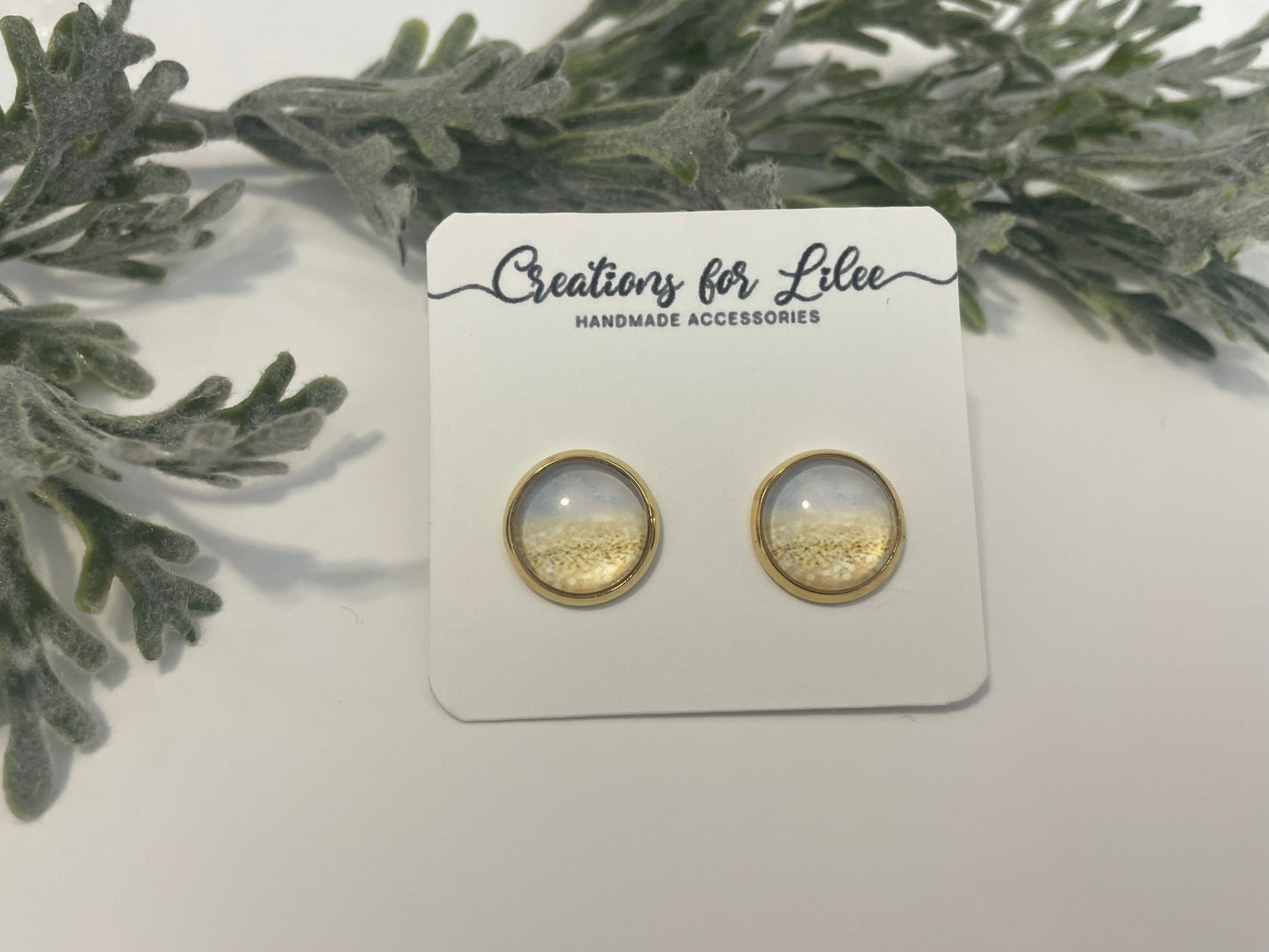 Glass Cabochon Stud Earrings - Golden Sands