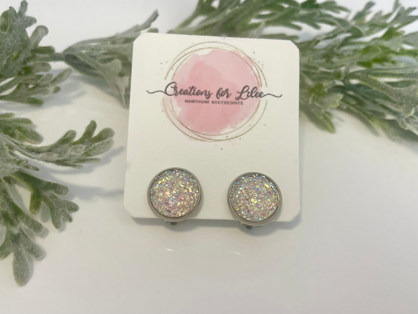 Druzy Clip On Earrings - Stainless