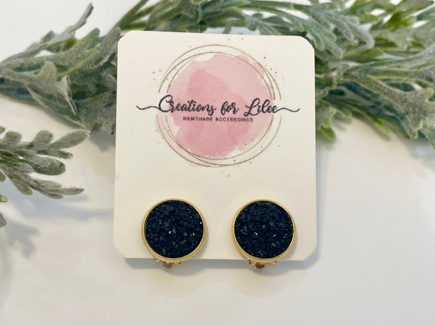 Druzy Clip On Earrings - Gold