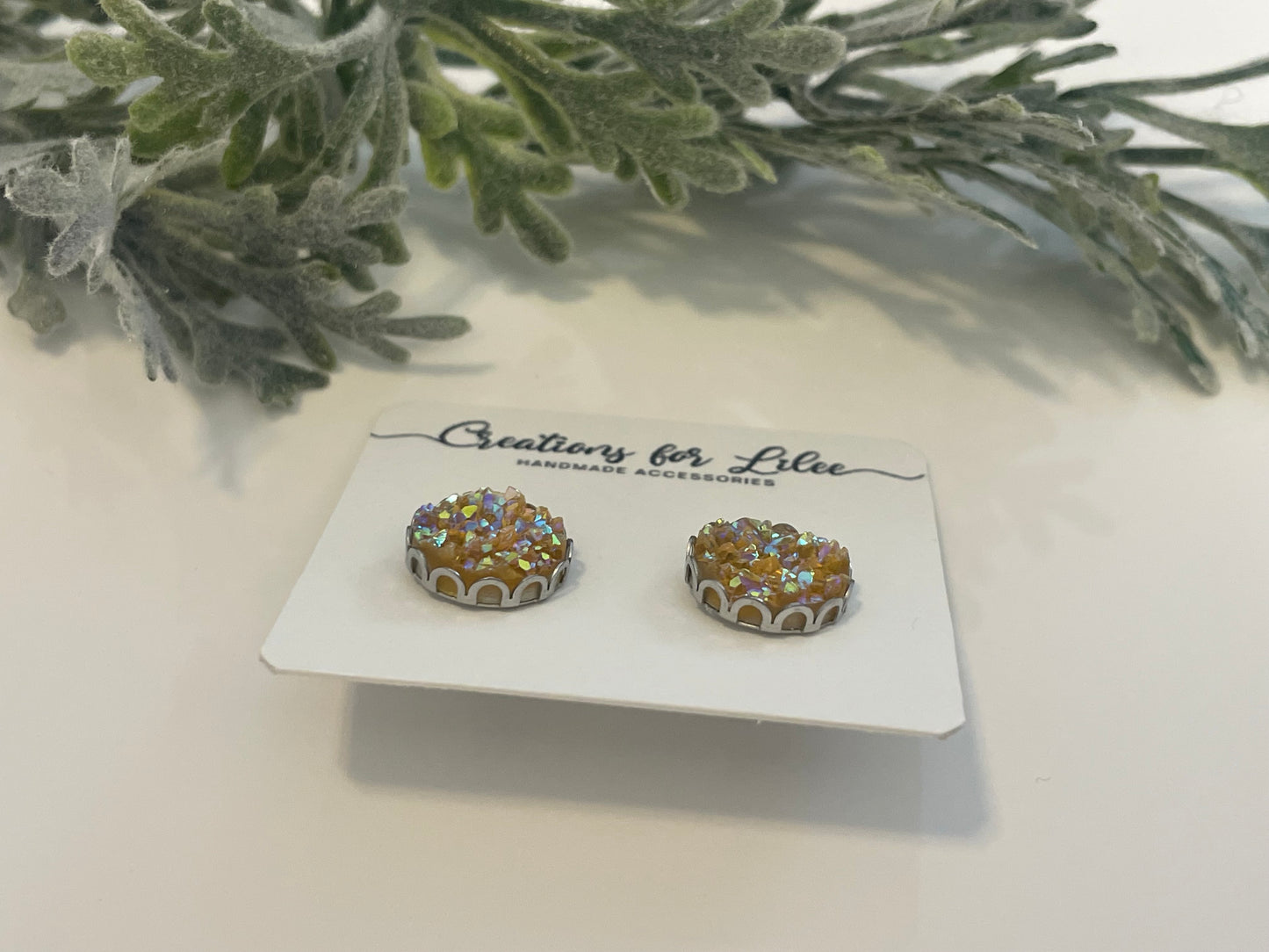 Druzy Stud Earrings w/ Edge Detailing - Misc Colors