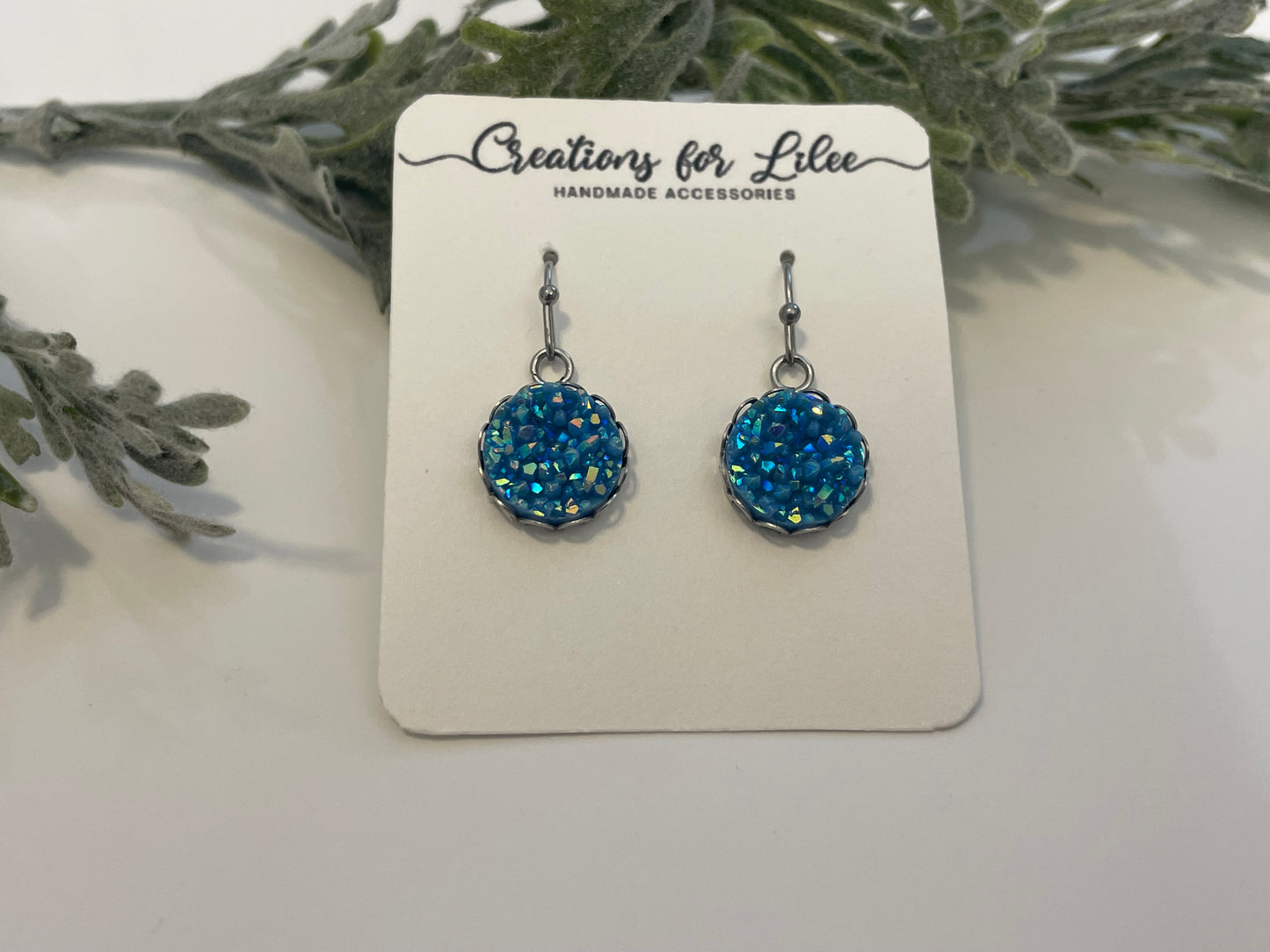 Druzy Dangle Earrings w/ Edge Detailing - Misc Colors