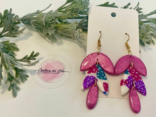 Clay Earrings - Sparkle & Color Cascade Leaf Earrings