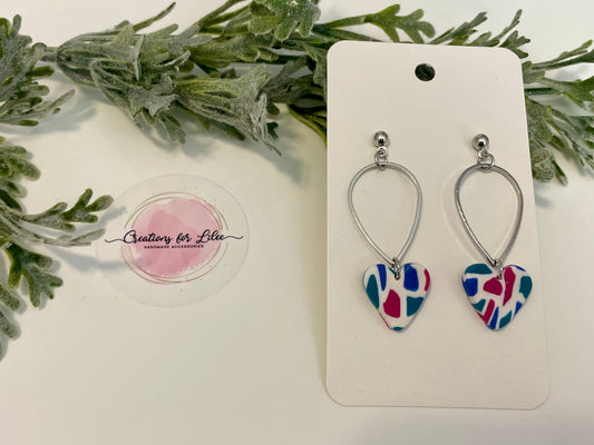 Clay Earrings - Colorful Terrazzo Heart Drop Earrings