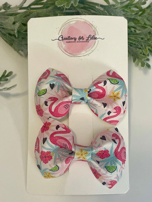 Pigtail Bows - Flamingos