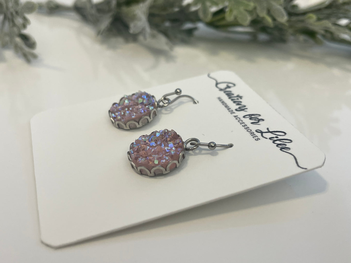 Druzy Dangle Earrings w/ Edge Detailing - Misc Colors