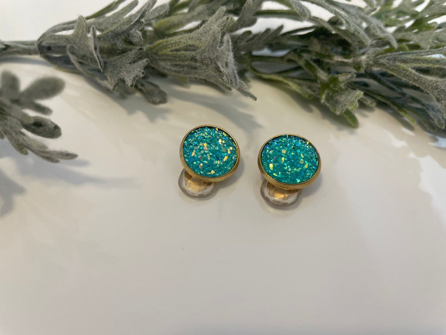 Druzy Clip On Earrings - Gold