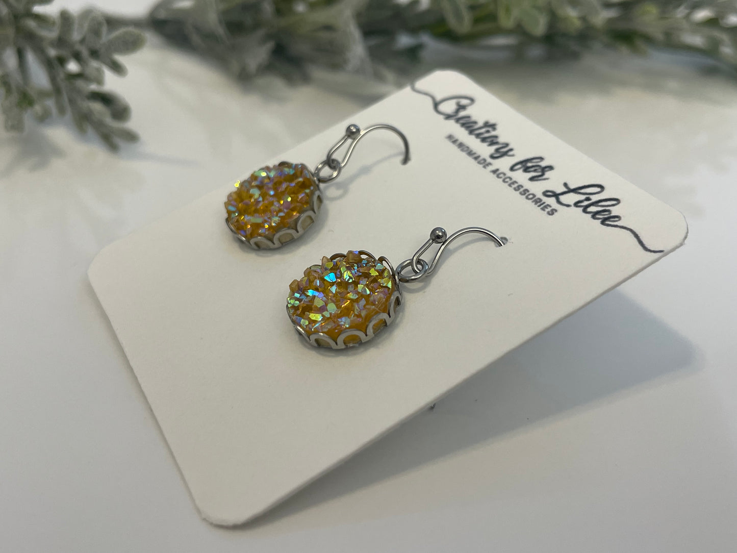 Druzy Dangle Earrings w/ Edge Detailing - Misc Colors