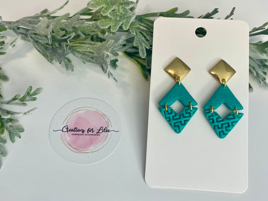 Clay Earrings - Teal Textured Triangle Earrings