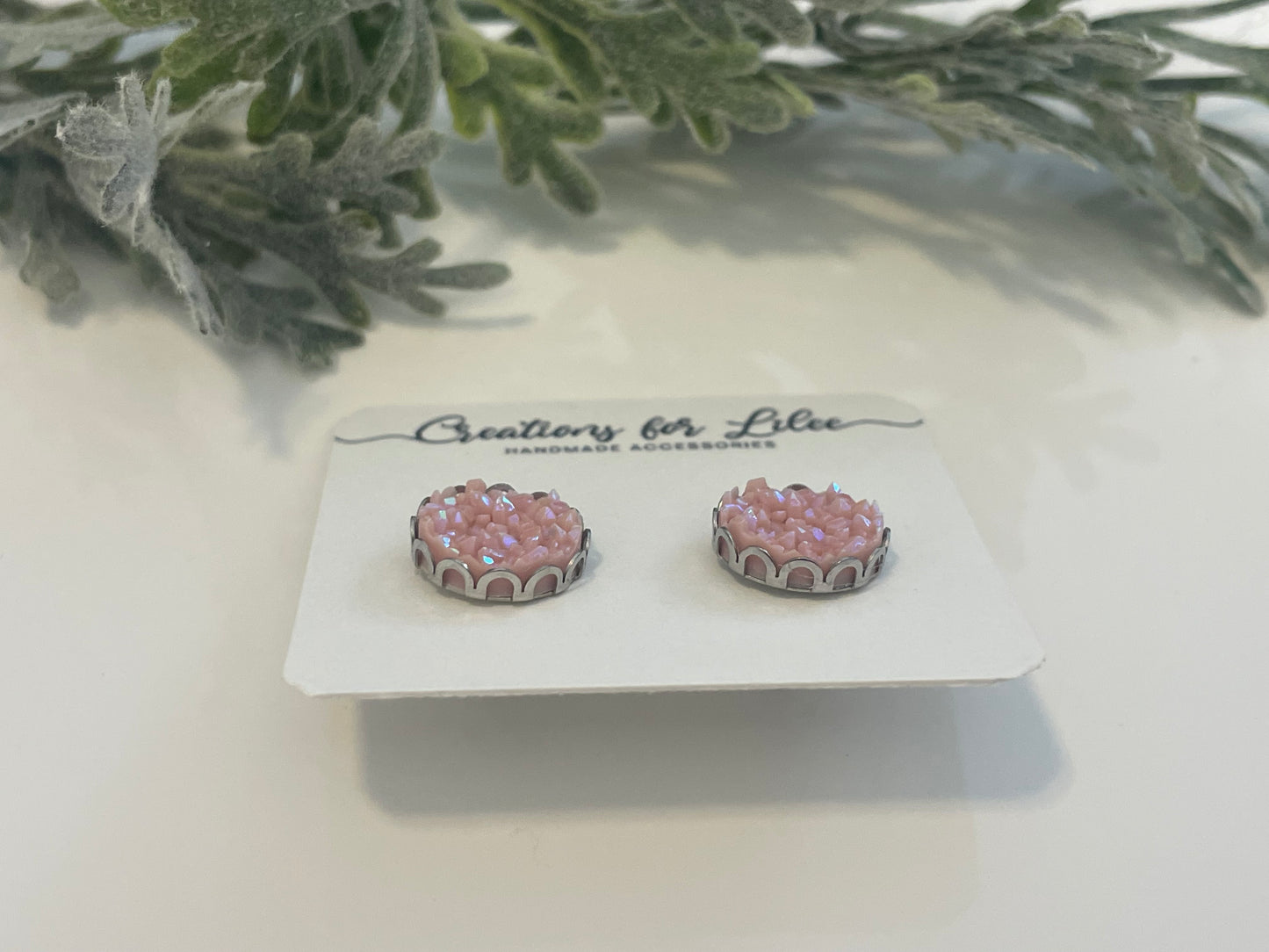 Druzy Stud Earrings w/ Edge Detailing - Misc Colors