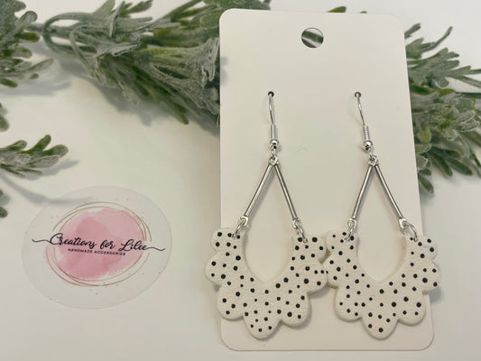 Clay Earrings - White & Black Scalloped Arch Earrings