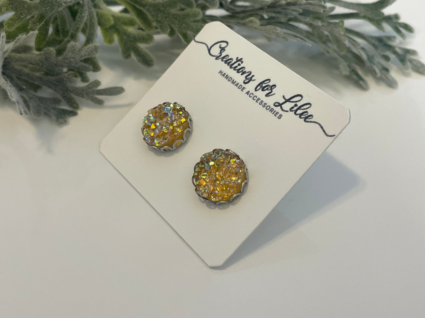 Druzy Stud Earrings w/ Edge Detailing - Misc Colors