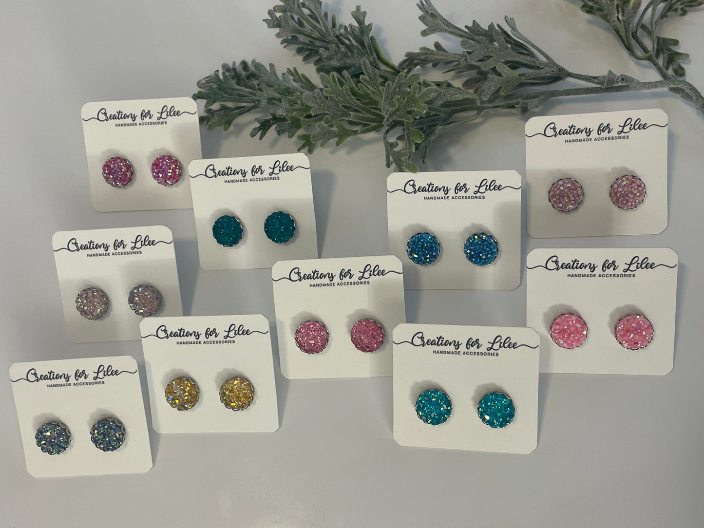 Druzy Stud Earrings w/ Edge Detailing - Misc Colors