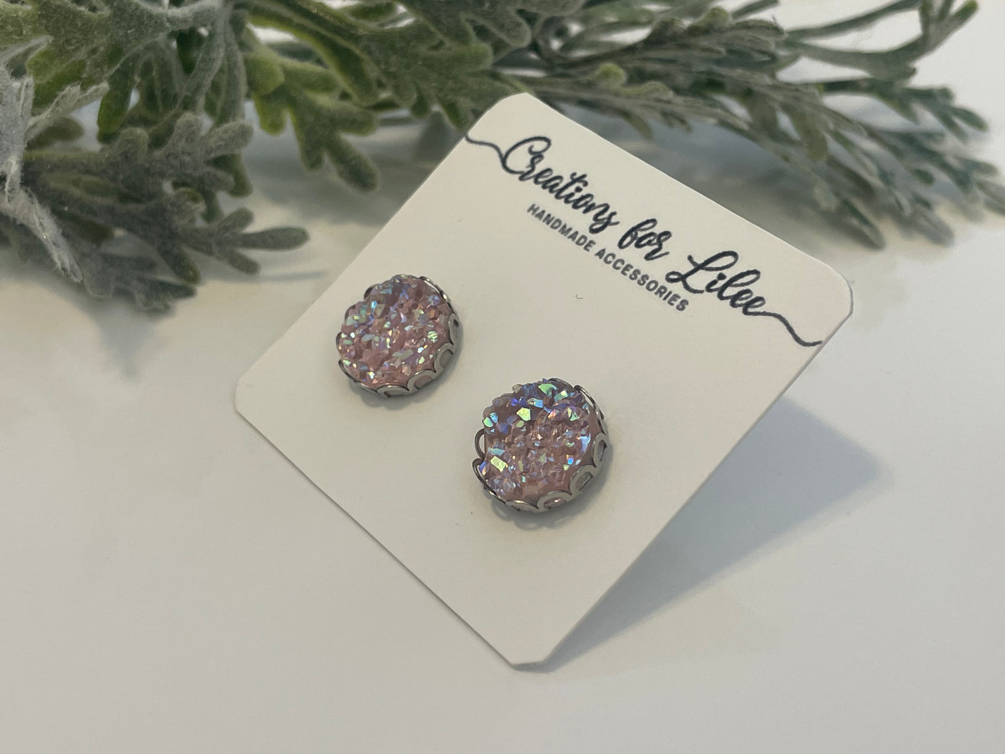 Druzy Stud Earrings w/ Edge Detailing - Misc Colors