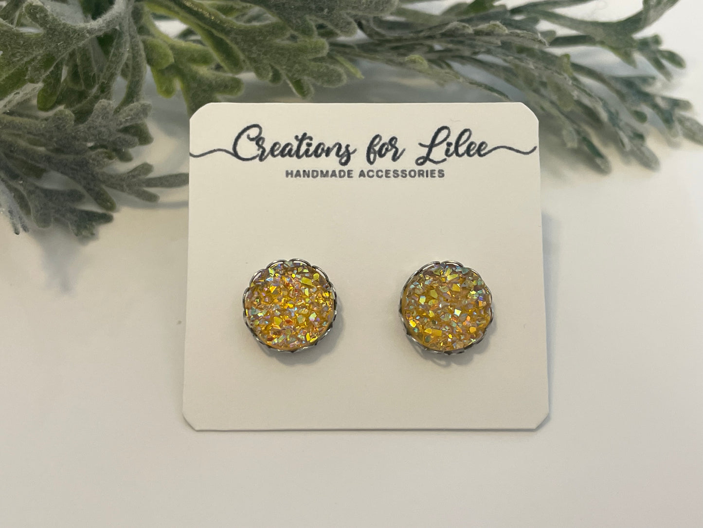 Druzy Stud Earrings w/ Edge Detailing - Misc Colors