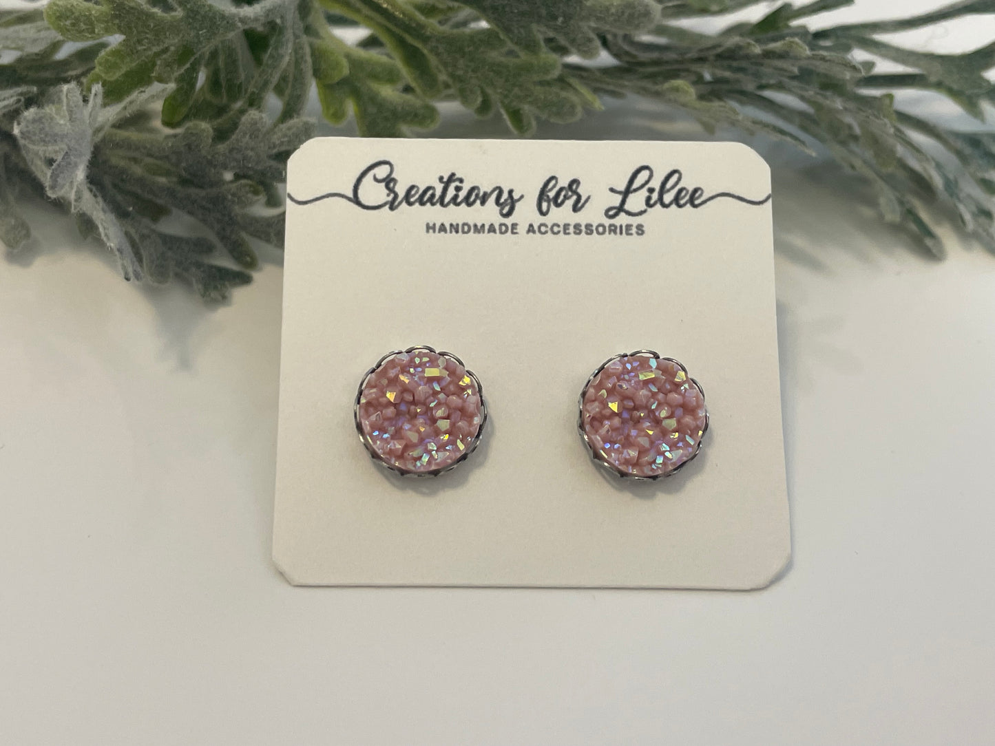 Druzy Stud Earrings w/ Edge Detailing - Misc Colors