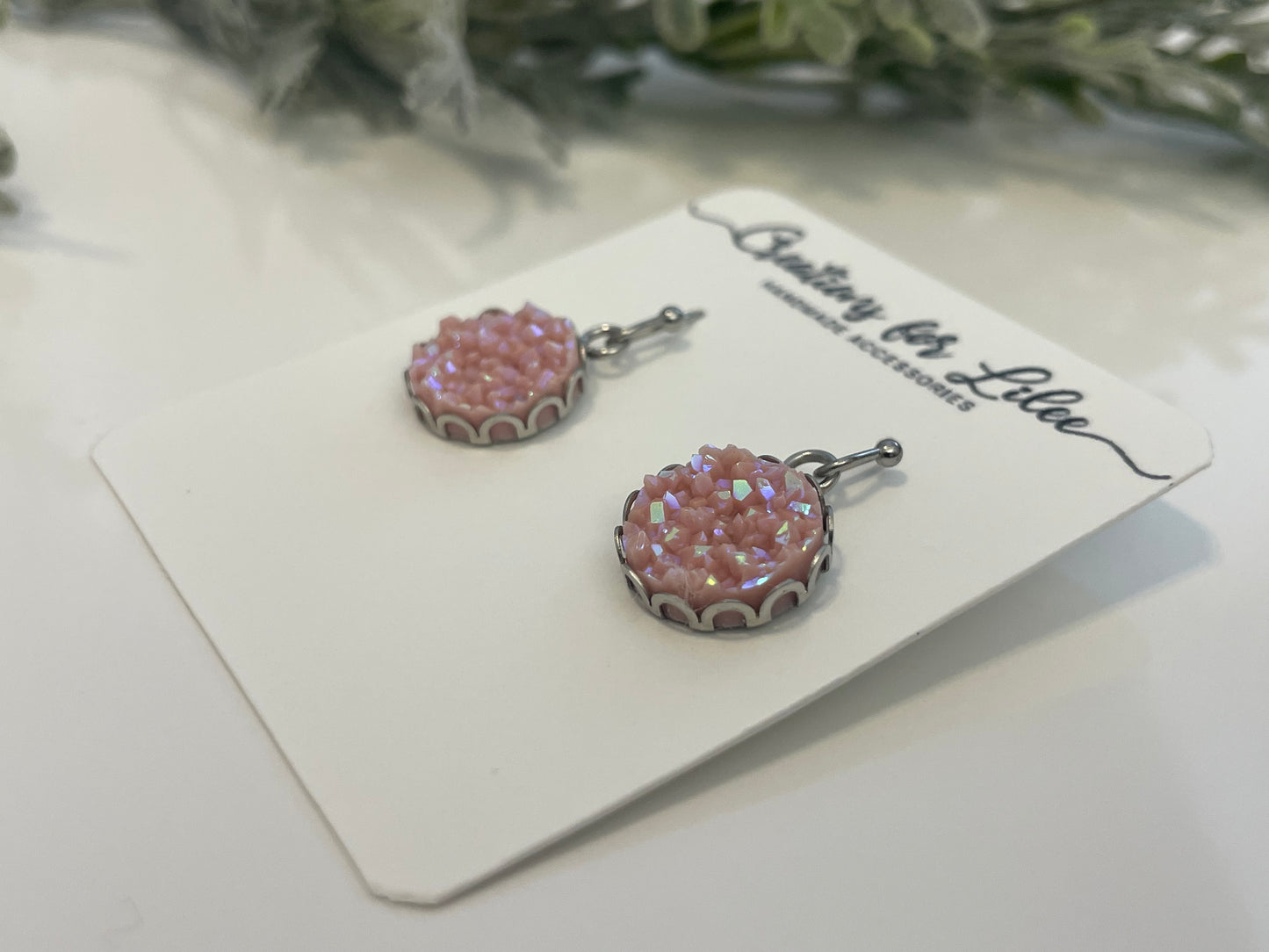 Druzy Dangle Earrings w/ Edge Detailing - Misc Colors