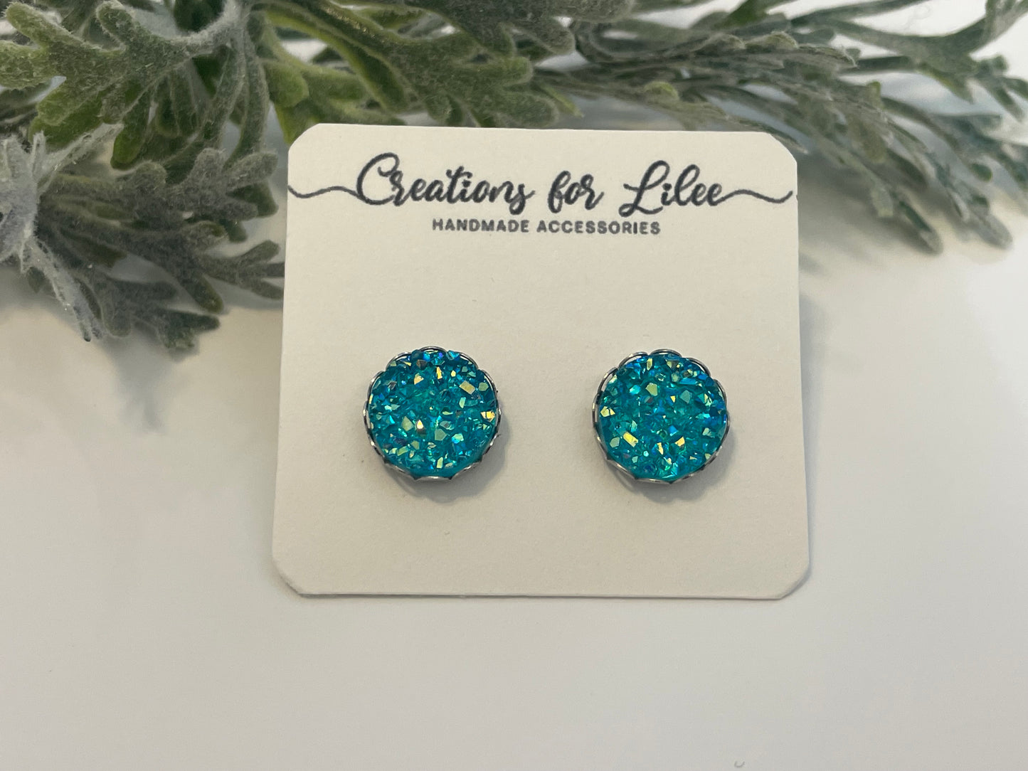 Druzy Stud Earrings w/ Edge Detailing - Misc Colors