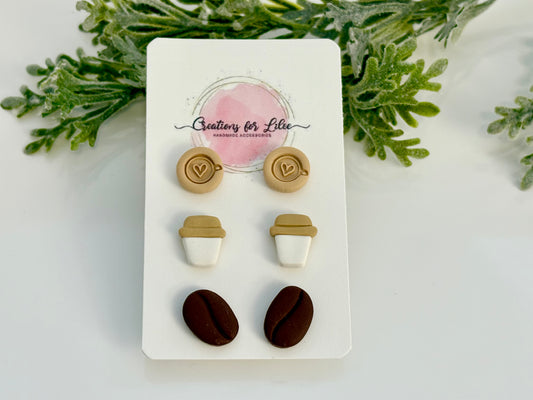 Clay Earrings - Coffee Stud Pack