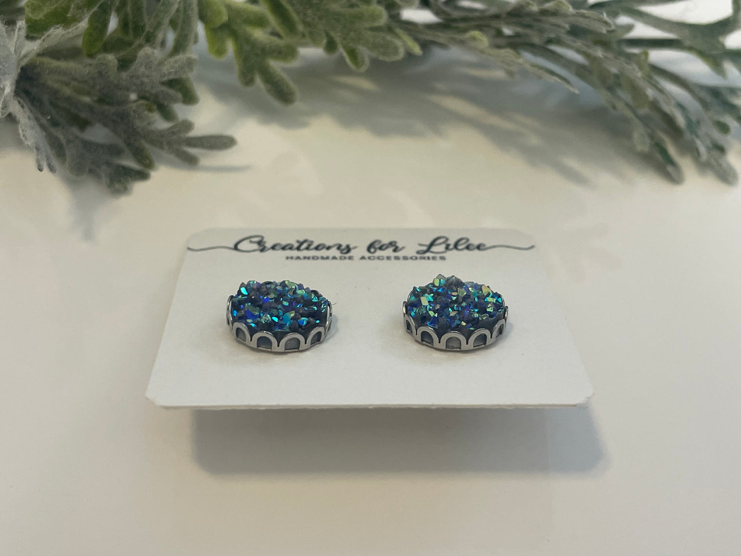 Druzy Stud Earrings w/ Edge Detailing - Misc Colors