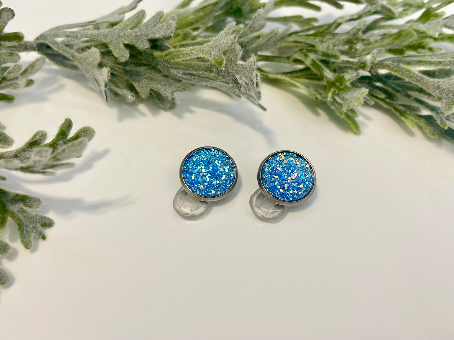 Druzy Clip On Earrings - Stainless