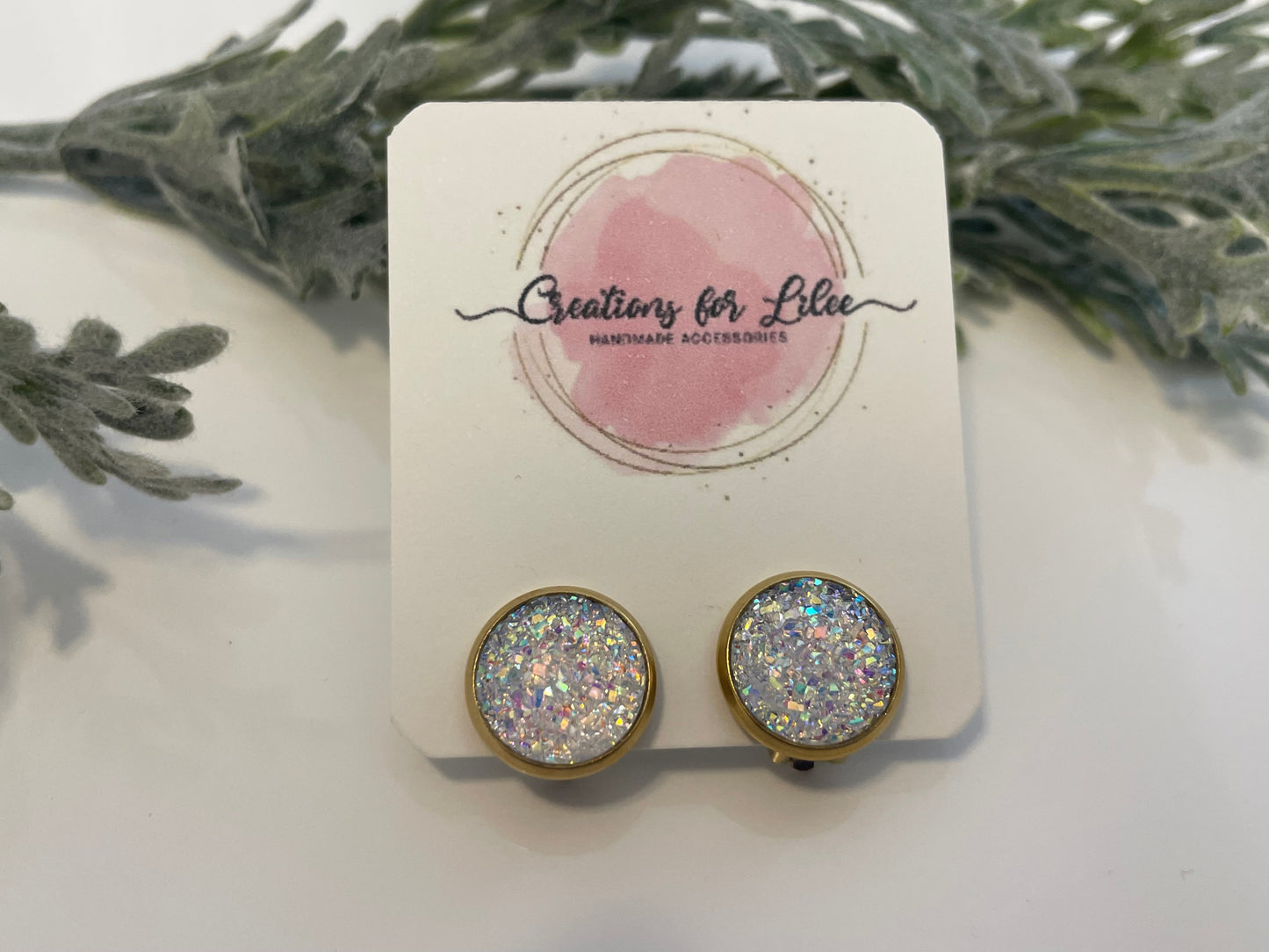 Druzy Clip On Earrings - Gold