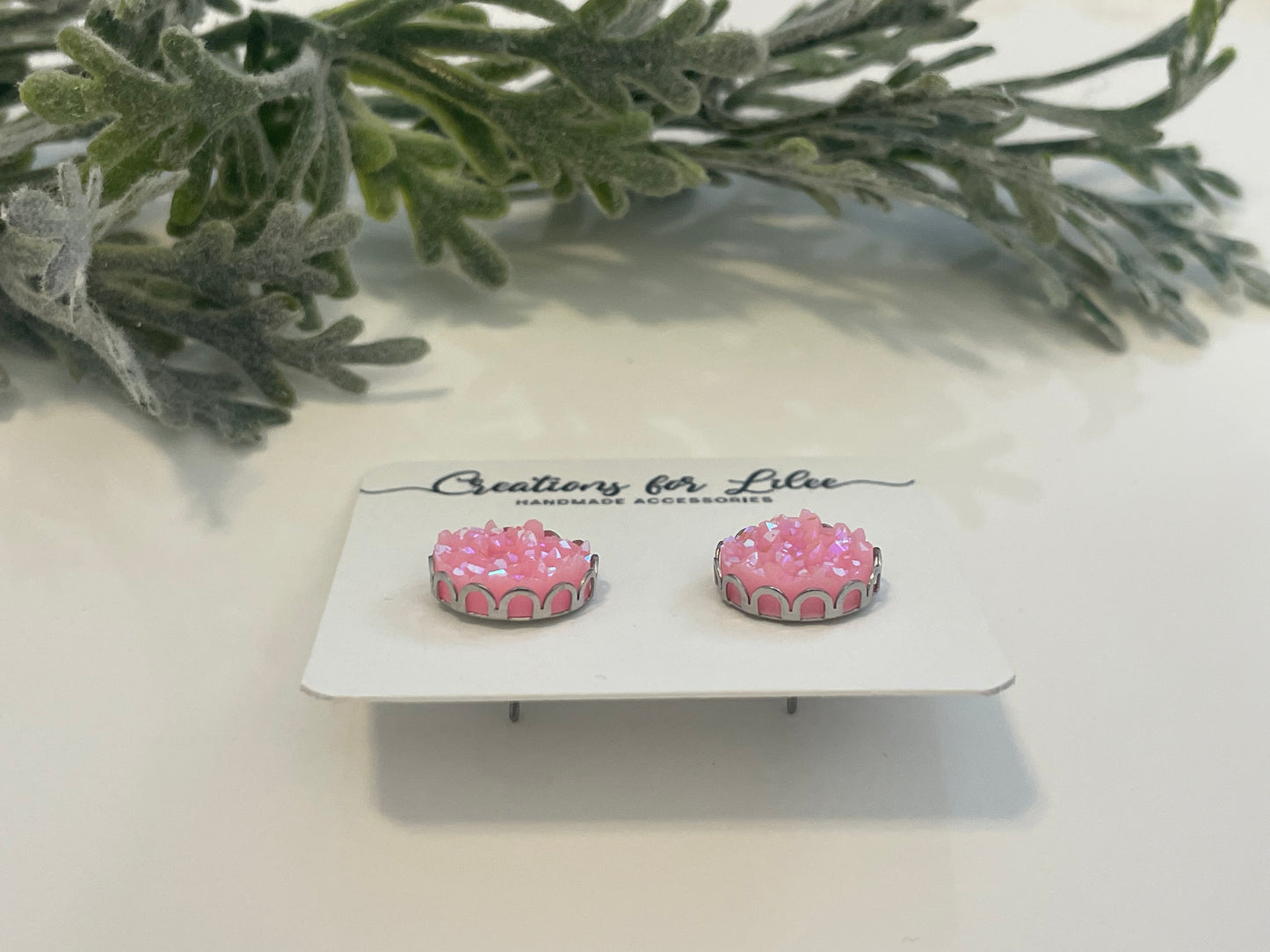 Druzy Stud Earrings w/ Edge Detailing - Misc Colors